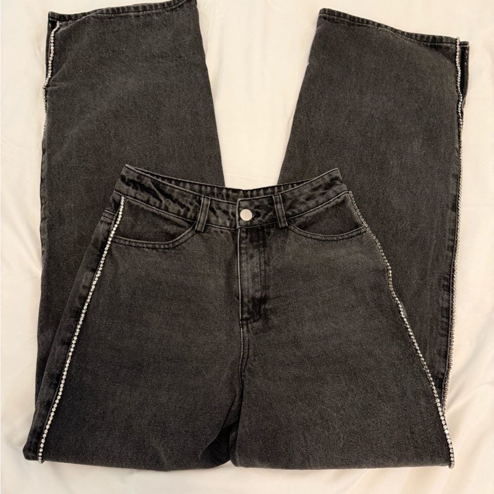 Black Rhinestone Trim Denim Jeans